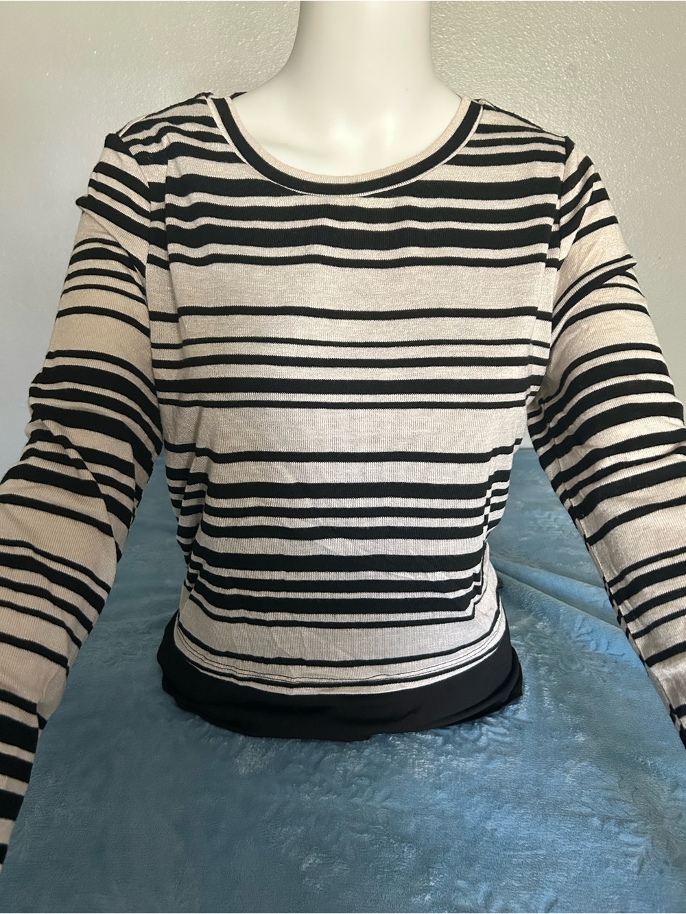 Apt 9 Striped Mixed Media 2-Fer Crew Neck Sweater Blouse Size L